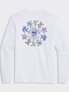 Vineyard Vines White Long Sleeve Tee with Multicolor Dancing Bears